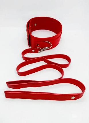 Ошейник красный с поводком ds fetish collar with leash red metal