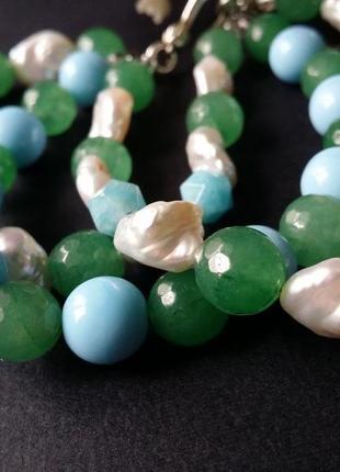 Річний браслет з перлами з блакитних і зелених намистин4 фото