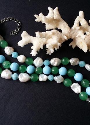Річний браслет з перлами з блакитних і зелених намистин1 фото