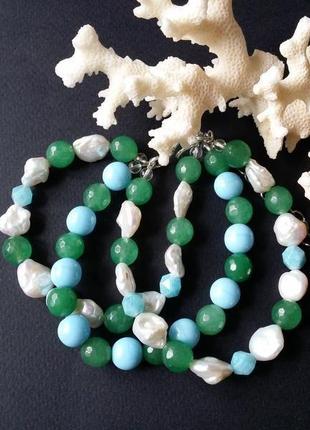 Річний браслет з перлами з блакитних і зелених намистин2 фото
