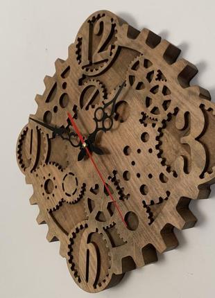 Часы из натурального дерева "шестеринки"3 фото