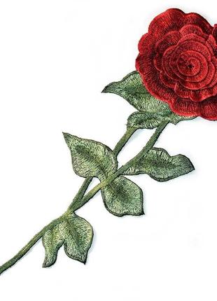 Роза красная большой бутон аппликация embroidery 130x410 мм (51080)