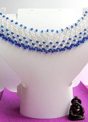 Бисерное ожерелье «прозрачно-синее оплечье»2 фото