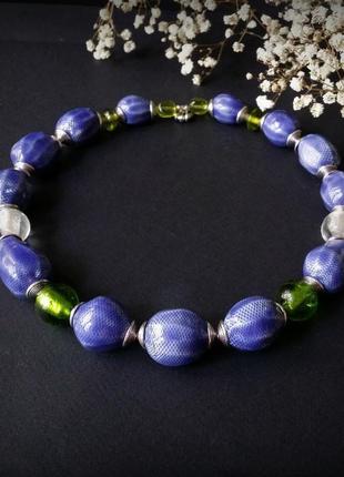 Синие бусы из керамики ручной работы