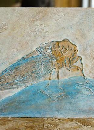 Интерьерная живопись акрилом "цикада". 20х18 см2 фото