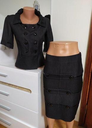 Серый костюм двойка пиджак юбка iren richi