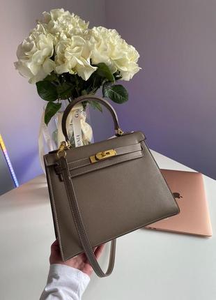 Hermes kelly 25 grey/gold6 фото