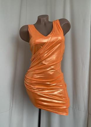 Диско платье неоновая вечеринка металлик оранжевое новое1 фото