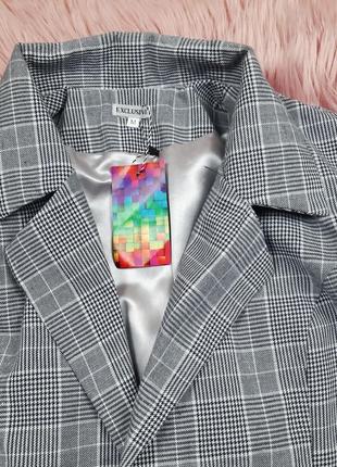 Двубортный классический пиджак в принт гусиная лапка4 фото