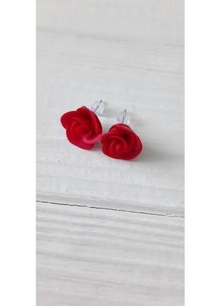Сережки "червоні трояндочки"1 фото