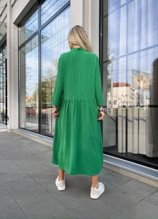 Стильна зручна легка довга сукня-сорочка "алібі" вільного крою з рукавом 3/4 та коміром стійка6 фото