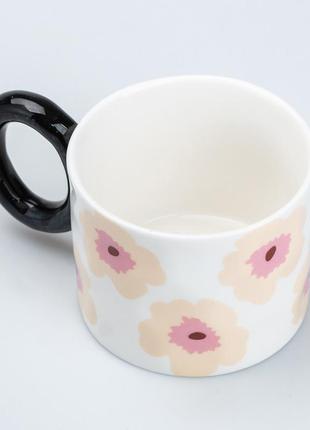 Чашка керамическая 400 мл для чая и кофе "цветок" черная3 фото