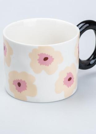 Чашка керамическая 400 мл для чая и кофе "цветок" черная2 фото