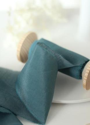 Батистовая лента для свадебного букета бирюзового цвета (teal blue)4 фото