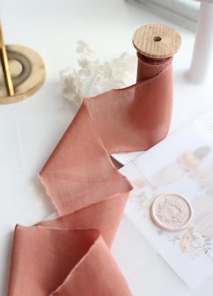 Батистовая лента для свадебного букета матово - розового цвета (rose tan)4 фото