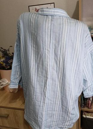 Натуральная женская полосатая рубашка свободного кроя4 фото