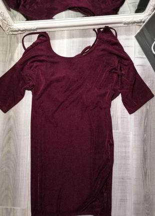 Прямое свободное платье оверсайз с красивой спинкой туника сукня бордо2 фото