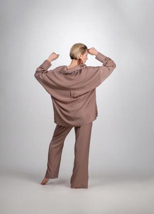 Стильные хлопковые женские брюки с разрезами 5а13 какао3 фото