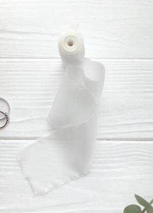 Шовкова стрічка для весільного букета білого кольору (white)5 фото