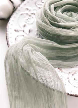 Шелковая лента -жатка для свадебного букета шалфейно-зеленого цвета (sage-green)1 фото