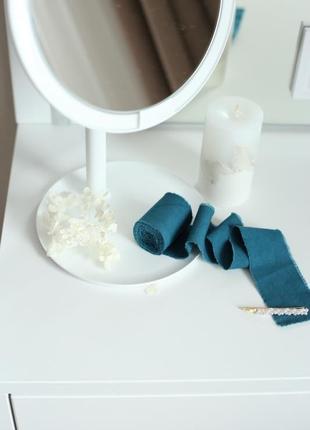 Бавовняна стрічка кольору бірюзово-синього для оформлення запрошень, декору (teal blue)8 фото