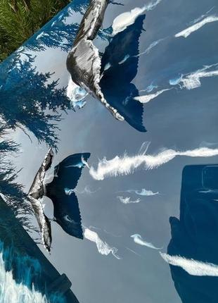 Картина эпоксидной смолой 3d "киты исландии" 50х70см. под заказ.3 фото
