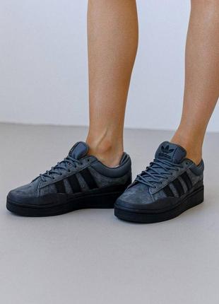 Женские кроссовки adidas originals campus x bad bunny dark gray1 фото