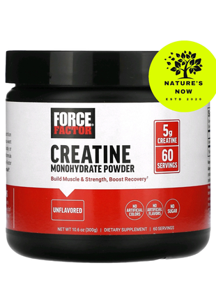 Force factor креатин моногідрат, без добавок — 300 грамів/сша