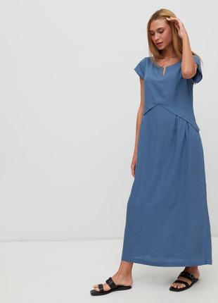 Платье из льна джульетта season с завышенной талией синее1 фото