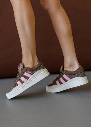 Женские кроссовки adidas originals campus x bad bunny brown pink5 фото