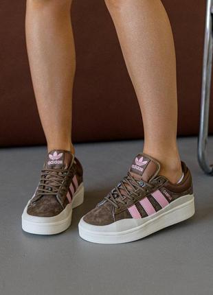 Женские кроссовки adidas originals campus x bad bunny brown pink1 фото