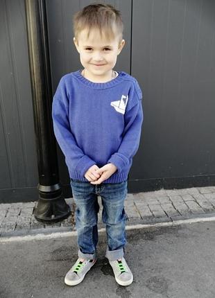 Хлопковый синий свитер с боковой застежкой. свитер для мальчика. размер 1103 фото
