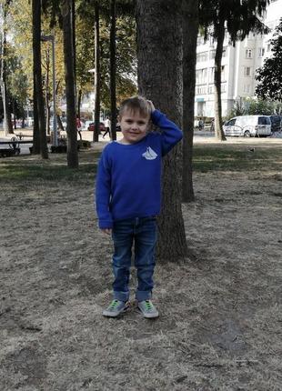 Хлопковый синий свитер с боковой застежкой. свитер для мальчика. размер 1102 фото