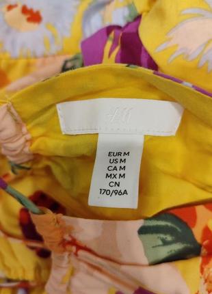 Блузка топ женская стильная принт цветы h&amp;m желтая, спина шнуровка4 фото