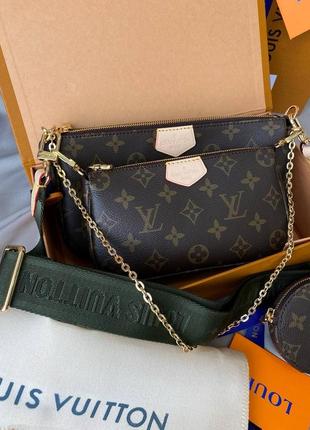 Сумка эхо виттон коричневая/зеленая louis vuitton multi pochette brown/green4 фото