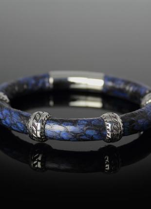 Мужской браслет "manhattan" из натуральной змеиной кожи. синий.1 фото