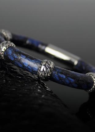 Мужской браслет "manhattan" из натуральной змеиной кожи. синий.2 фото