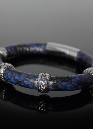 Мужской браслет "manhattan" из натуральной змеиной кожи. синий.3 фото
