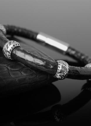 Мужской браслет "manhattan" из натуральной змеиной кожи. чёрный.