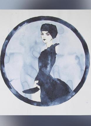 Малюнок, ілюстрація, стилізація чорнилами "дівчина у тюрбані" 41х41см
