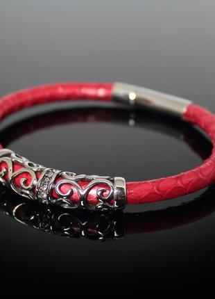 Жіночий браслет "версаль" із натуральної зміїної шкіри. червоний.4 фото