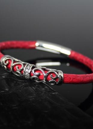 Жіночий браслет "версаль" із натуральної зміїної шкіри. червоний.3 фото