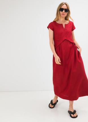 Платье из льна джульетта season с завышенной талией красное1 фото