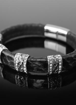 Жіночий браслет із натуральної шкіри змії "glorya". чорний.2 фото