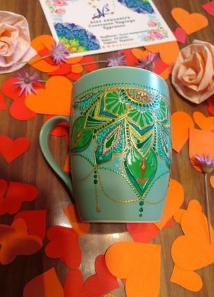 Бирюзовая чашка / роспись чашек с рисунком и надписью1 фото