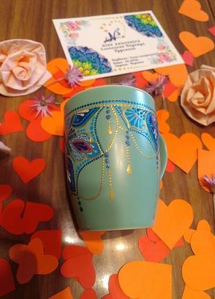 Синяя чашка / роспись чашек с рисунком и надписью2 фото