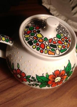 Керамический чайник в украинском стиле 280 мл5 фото