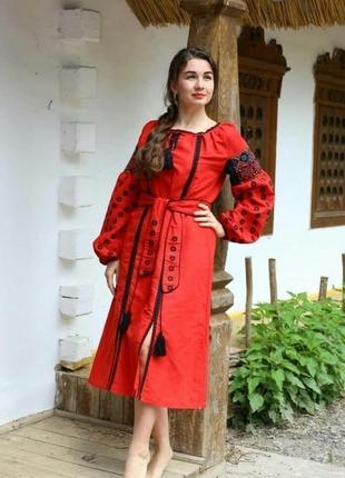 Сукня а-силуету з вишивкою хрестиком, червоний2 фото