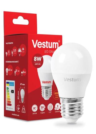 Світлодіодна лампа  vestum g45 8w 3000k 220v e27 1-vs-12101 фото