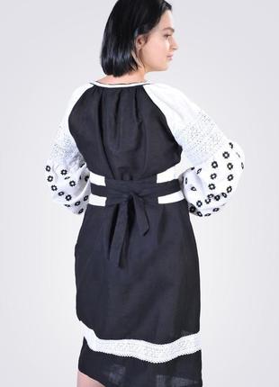 Сукня міді з геометричної вишивкою, чорне3 фото